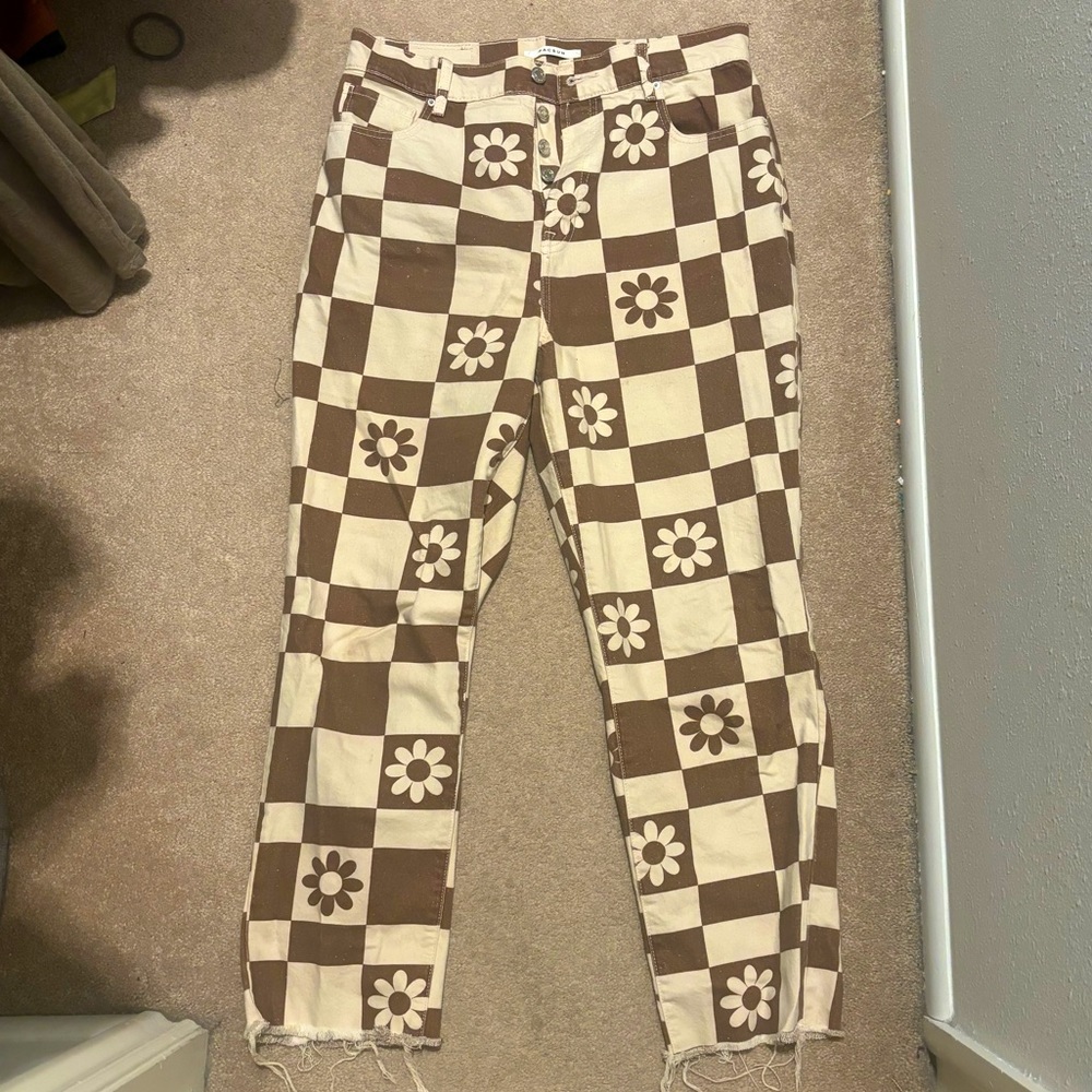 Pacsun floral brown and white straight leg jeans.